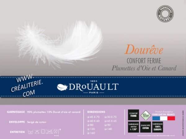 Oreiller Drouault Dourêve en duvet d?oie et canard avec protection Téflon® Fabrication Française