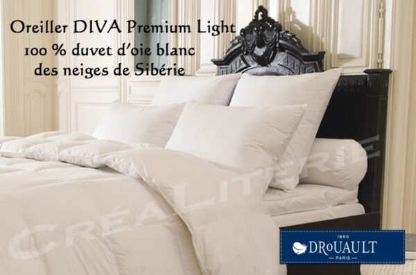 Oreiller Drouault Diva Premium Light Naturel en duvet d'Oie blanc des neiges de Sibérie haut-luxe Fabrication Française – Image 2