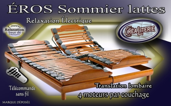 ÉROS Sommier relaxation électrique à lattes 4 moteurs par couchage dos reculant (translation lombaire) Fabrication Française – Image 3