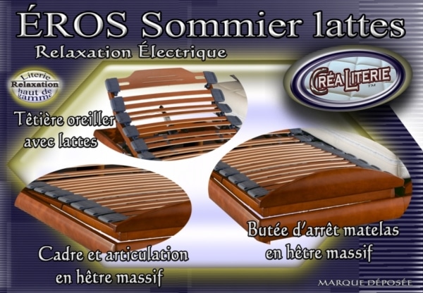 ÉROS Sommier relaxation électrique à lattes 4 moteurs par couchage dos reculant (translation lombaire) Fabrication Française – Image 2