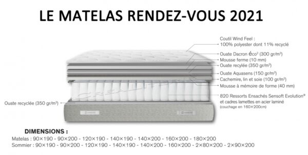 Ensemble matelas + sommier Simmons Rendez-vous 2021 (série limitée) 820 ressorts ensachés Sensoft Évolution® Fabriqué en France – Image 4