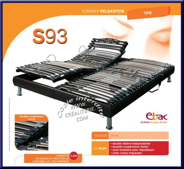 Sommier ÉBAC S93 Relaxation électrique à lattes