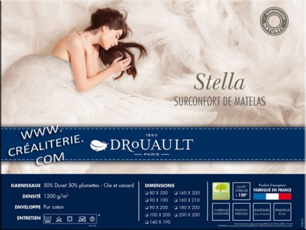 Surmatelas Drouault Stella naturel 1200 g/m² en duvet oie et canard haute qualité Fabrication Française.