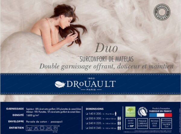 Surmatelas Drouault DUO naturel 1600 g/m² en duvet de canard Supérieur Fabrication Française – Image 3