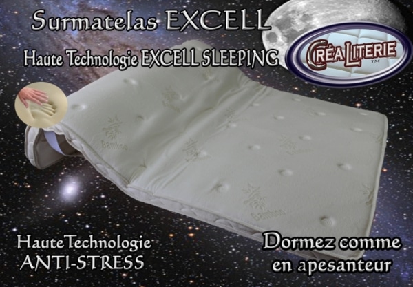 Surmatelas Excell Sleeping à Mémoire de Forme (Technologie Anti-Stress) Fabrication Française