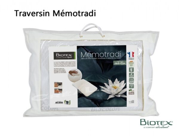 Traversin Biotex Mémotradi végétale à mémoire de forme à base d huile de Ricin housse coton Fabriqué en France – Image 3