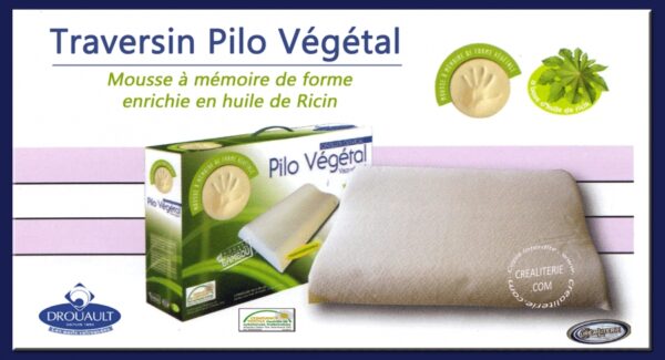 Traversin Drouault PILO Végétal à mémoire de forme enrichie en huile végétale (housse végétale) Fabrication Française – Image 4