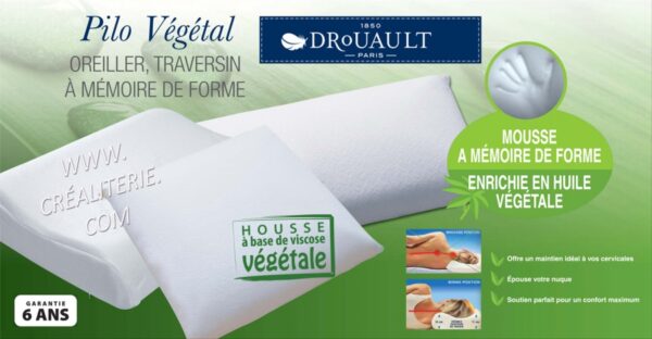 Traversin Drouault PILO Végétal à mémoire de forme enrichie en huile végétale (housse végétale) Fabrication Française – Image 3