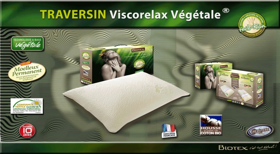 Oreiller Biotex VISCORELAX végétale mémoire de forme à base d