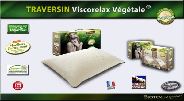Traversin Mémoire de forme Biotex VISCORELAX végétale 140 x 33 à base d huile de Ricin housse coton bio Fabrication Française – Image 2