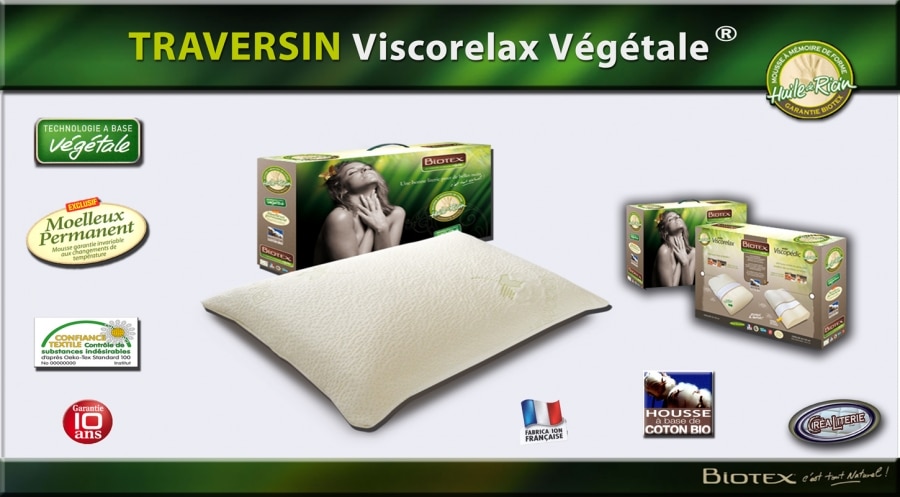 Oreiller Biotex VISCORELAX végétale mémoire de forme à base d