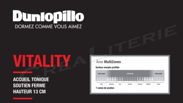 Matelas Dunlopillo Vitality 13 cm latex Âme MultiZones Accueil Tonique Soutien Ferme Fabrication Française – Image 5