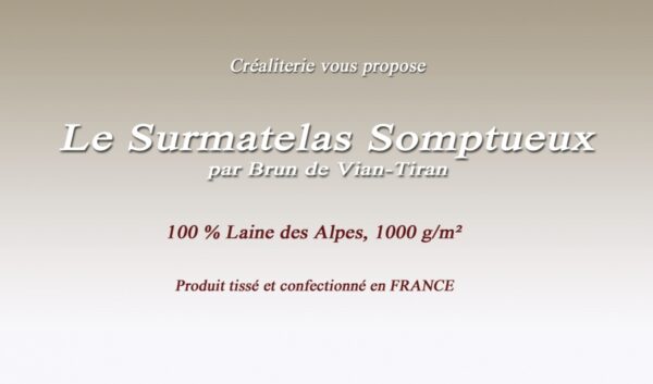 Surmatelas Bvt Somptueux 1000 gr/m² en laine des Alpes Piquage Meltem Brun de Vian Tiran fabrication Française