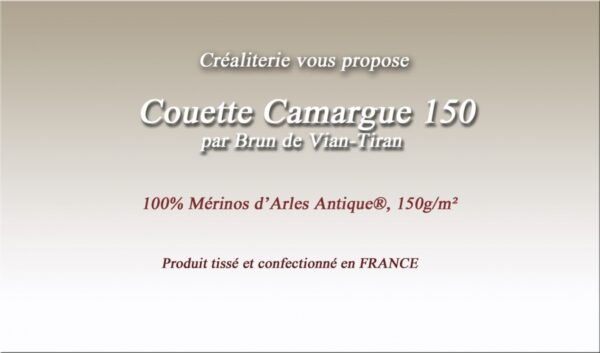 Couette Bvt Camargue 150 g/m² Brun de Vian-Tiran 100 % merinos d Arles antique® Fabrication Française