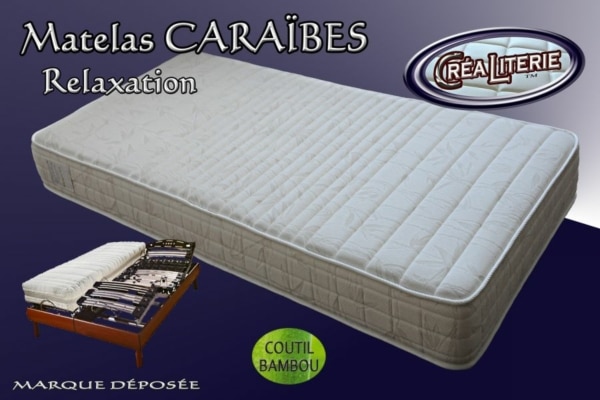 Matelas Caraïbes relaxation Haute Résilience 35 kg/m³ (coutil bambou) Fabrication Française