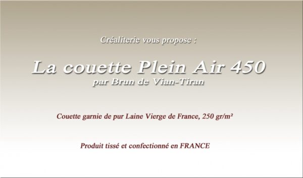 Couette Bvt Plein Air 450 gr/m² Brun de Vian-Tiran en laine vierge de France Fabrication Française – Image 2