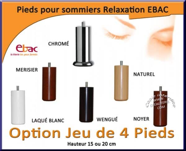 Option Jeu de 4 Pieds Hêtre massif ou Métal Chromé (15 et 20 cm de hauteur)