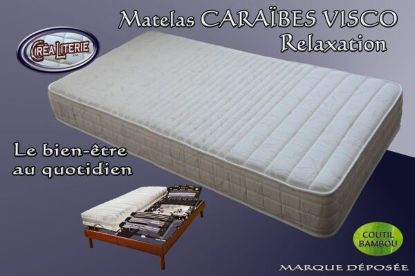 Matelas Caraïbes visco relaxation à mémoire de forme (Coutil BAMBOU) – Image 2