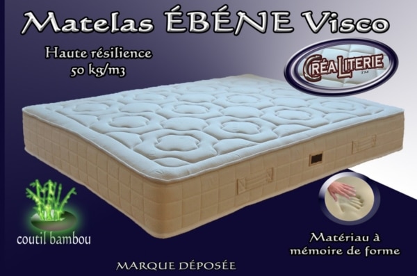 Matelas Ébéne Visco relax à mémoire de forme densité 50 kg/m³ (coutil bambou) Fabrication Française – Image 3