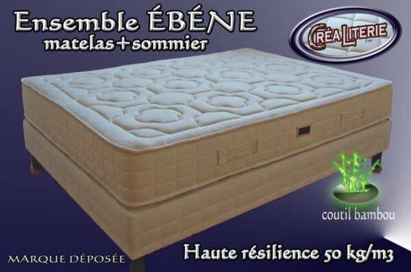 Ensemble literie Ébéne matelas Haute Résilience 50 kg/m³ coutil bambou + sommier tapissier à lattes multiplis – Image 2