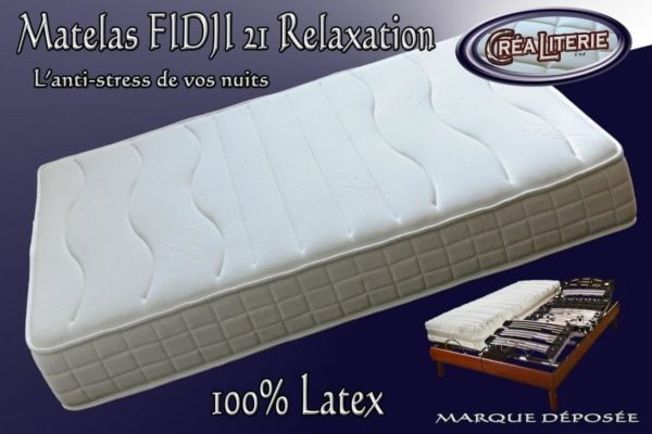 Matelas latex Fidji 21 relaxation latex multizone micro perforé 84 kg/m³ (coutil anti-stress) Fabrication Francaise