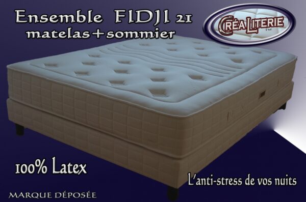 Ensemble literie Fidji 21 matelas latex multizones 84 kg/m3 + sommier tapissier à lattes multiplis – Image 2
