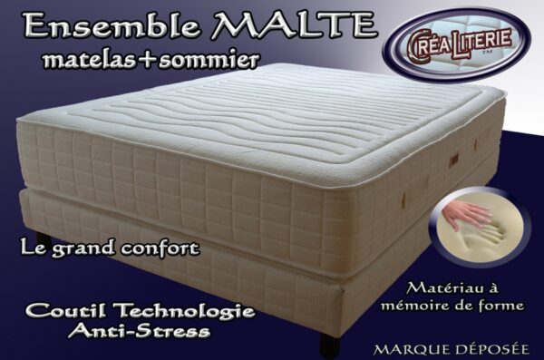 Ensemble literie Malte matelas visco élastic à mémoire de forme + sommier tapissier lattes multiplis – Image 2