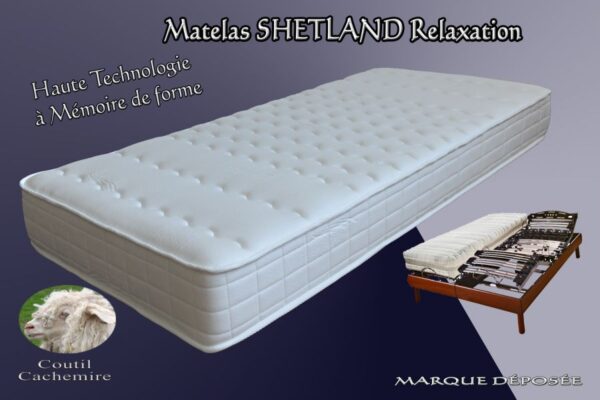 Matelas Shetland visco relaxation à mémoire de forme (coutil CACHEMIRE) Fabrication Française