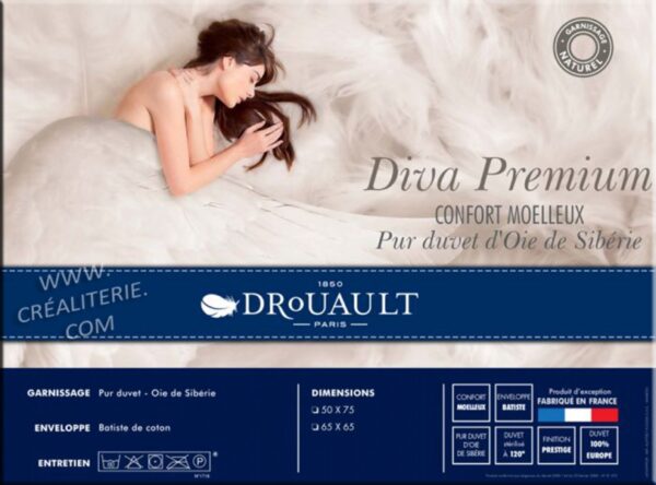 Oreiller Diva Premium Drouault 50x75 Duvet d'oie blanc des neiges de Sibérie haut-luxe Fabrication Française – Image 2