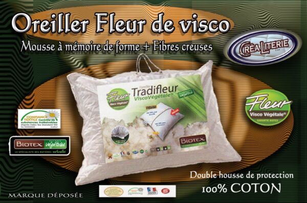 Oreiller Biotex Tradifleur de Visco végétale à mémoire de forme Fabrication Française – Image 3