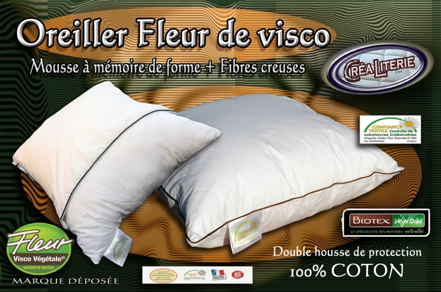 Couette tempérée + oreillers mémoire de forme fibres creuses 60x60