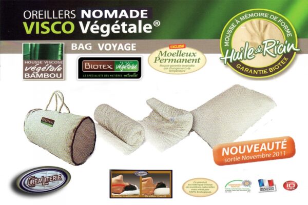 Oreiller Biotex Nomade (Livraison Offerte) Viscorelax végétale à base d'huile de Ricin Fabrication Française