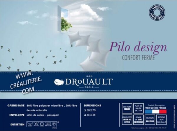 Oreiller Drouault Pilo Design fibre microfibre + fibre de soie naturelle Fabrication Française