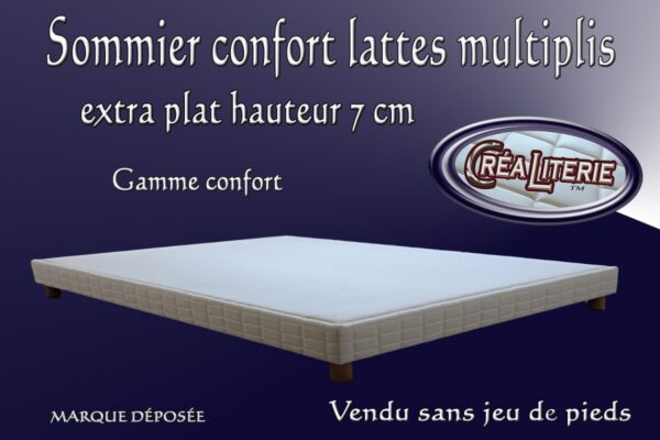 Sommier tapissier confort lattes multiplis extra plat hauteur 7 cm