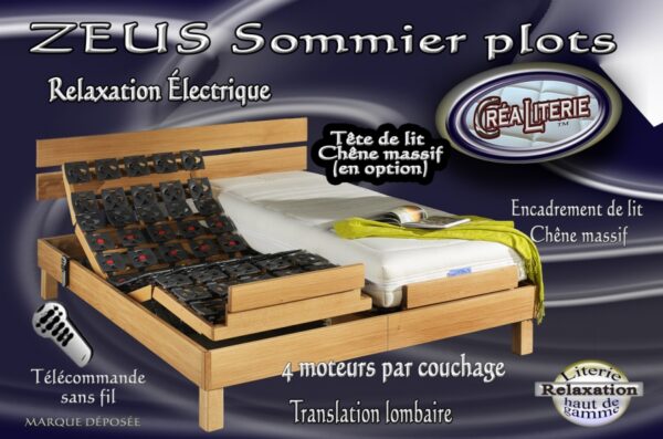 ZEUS Sommier relaxation électrique à plots 4 moteurs par couchage dos reculant (translation lombaire) Fabrication Française – Image 3