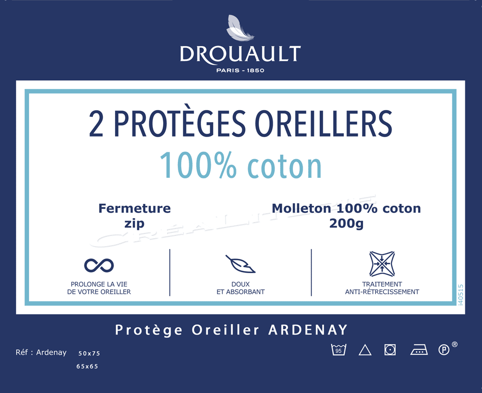 Protège Traversin Drouault Brissac molleton de coton 200 g/m² traité  Sanfort Fabriqué en France - Crealiterie