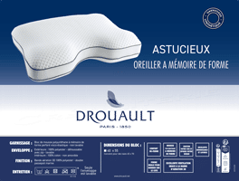 oreiller drouault astucieux à mémoire de forme (housse jersey polyester) fabriqué en france