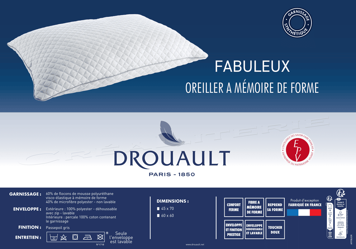 2X OREILLER MEMOIRE DE FORME 60X60 COUSSIN ERGONOMIQUE EN FLOCONS