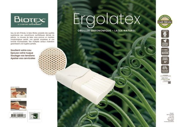 oreiller biotex ergolatex en latex végétal naturel fabriqué en france