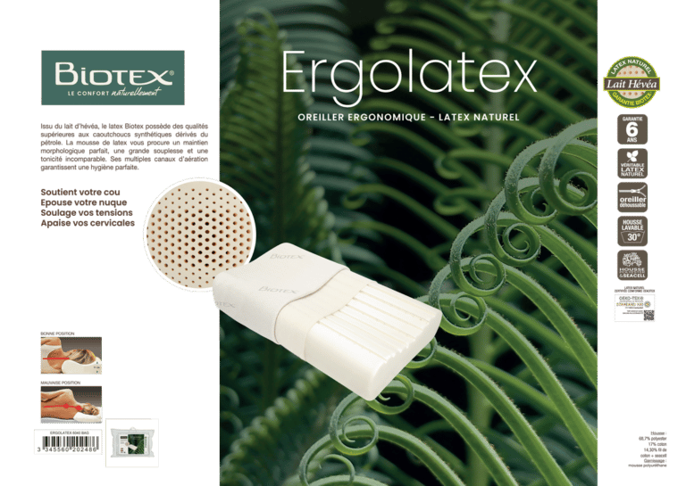 oreiller biotex ergolatex en latex végétal naturel fabriqué en france