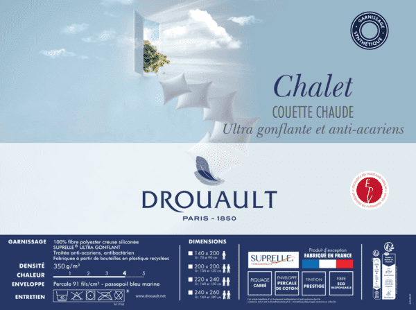 couette drouault chalet 350 g/m² chaude, fabriquée en france