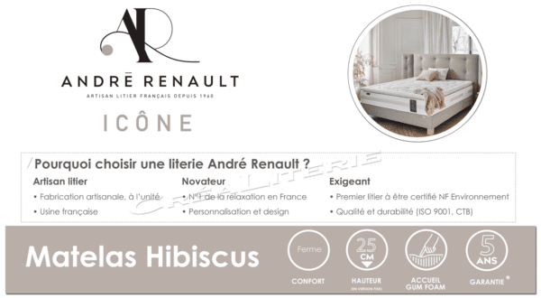 matelas andré renault hibiscus 25 cm, gum foa + Éole air 35 fabriqué en france