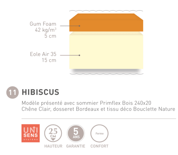 matelas andré renault hibiscus 25 cm, gum foa + Éole air 35 fabriqué en france