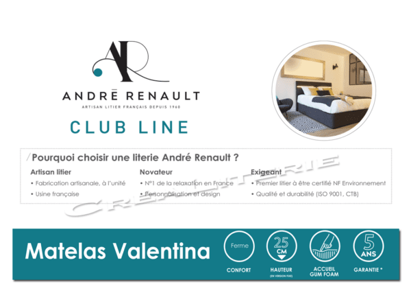 matelas andré renault valentina 25 cm, gum foa + Éole air 35 fabriqué en france